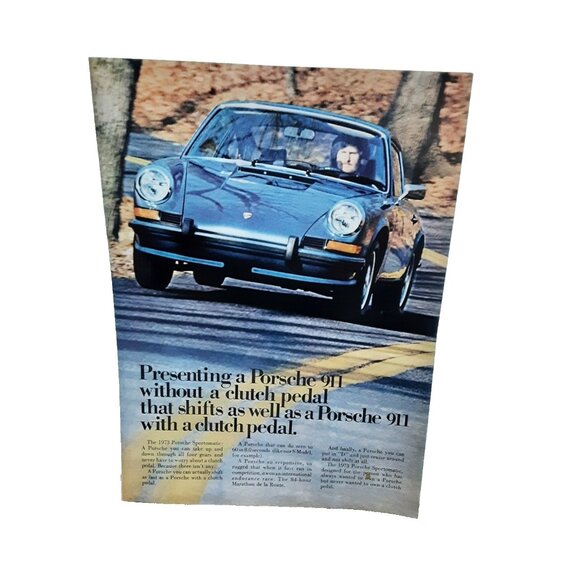 1973 Porsche 911 Print Ad Sportomatic No Clutch Vintage Car Advertising Poster - Picture 1 of 1